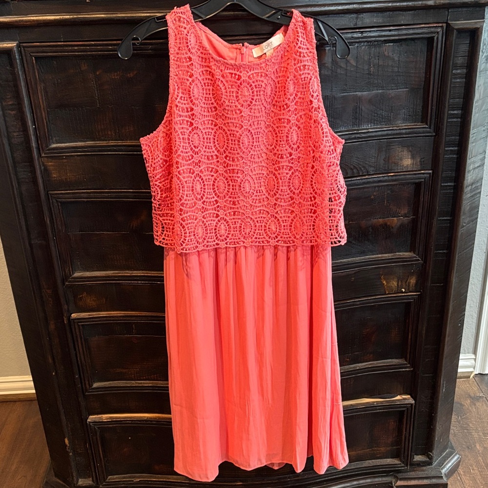 LOFT Coral Lace Overlay Dress